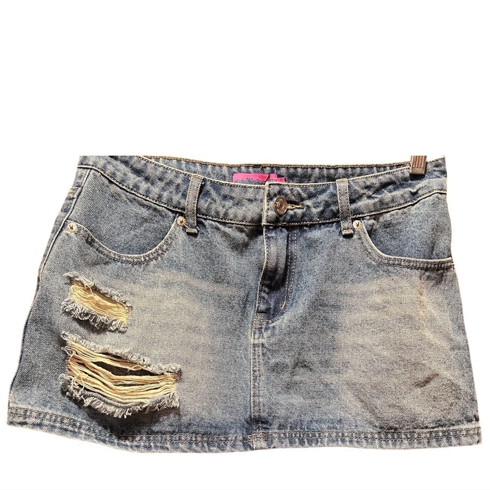Edikted Blue Distressed Mini Skirt